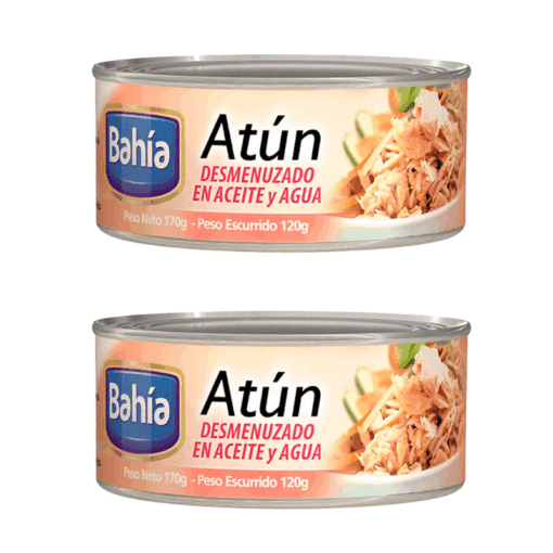 Atún Bahía desmenuzado en aceite y agua 170grs x2u