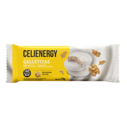 Galletitas Celienergy de nueces bañadas con chocolate blanco 170grs