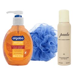 Jabón Algabo Citrus 300ml + Esponja de baño Spa + Desodorante Paula 123ml